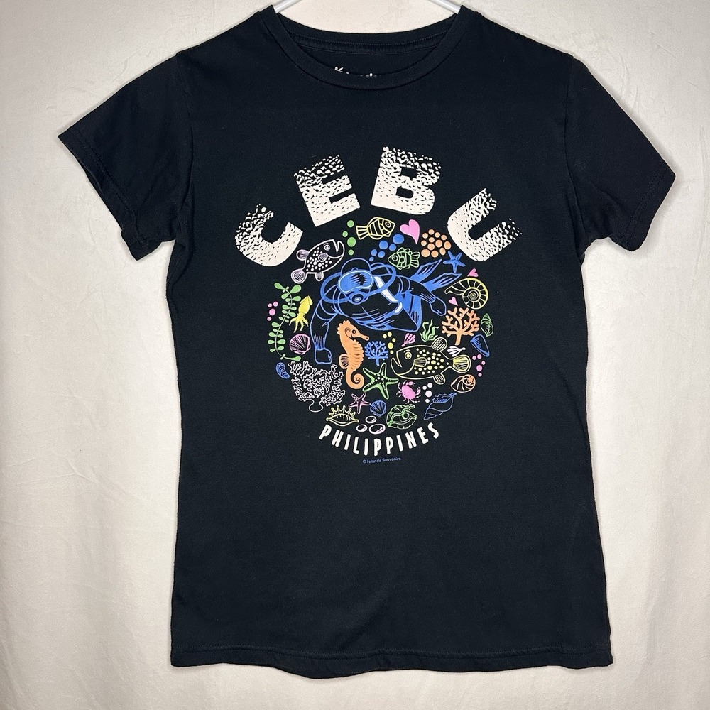 Cebu Phillippines Souvenir Black Tee Vacation Ocean Sea Life Colorful Graphic L